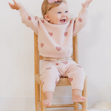 Quincy Mae Heart Knit Sweater and Pant Set Bubblegum