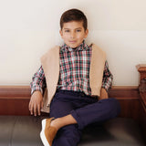 Hope & Henry Organic Stretch Poplin Shirt Multi Holiday Tartan