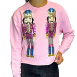 Paper Flower Cropped Sequin Nutcracker Sweatshirt Pink