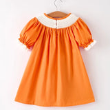 Rylee Faith Orange Pumpkin Smocked Bishop Dress