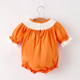 Rylee Faith Orange Pumpkin Smocked Bubble