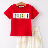 Rylee Faith Designs Pencil Smocked Boys Short Set Red