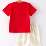 Rylee Faith Designs Pencil Smocked Boys Short Set Red