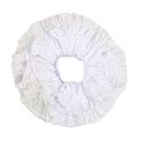 A white ruffled pettiskirt with lace trim, shown flat against a solid white background.
