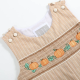 Lil Cactus Light Brown Pinstripe Pumpkin Smocked Overalls