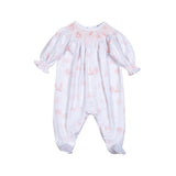 Baby Loren Pink Baby Toile Pima Hand Smocked Footie