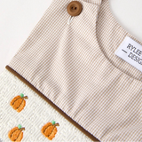Rylee Faith Pumpkin Embroidery Smocked  Boys  Romper