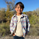Me & Henry Adventurer Sherpa Lined Shacket Blue/Pumpkin Plaid