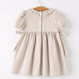 Rylee Faith Pumpkin Embroidery Smocked Plaid Dress