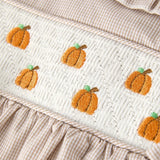 Rylee Faith Pumpkin Embroidery Smocked Plaid Dress