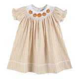 Lil Cactus Brown Gingham Pumpkin Vine Smocked Bishop Dress