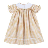 Lil Cactus Brown Gingham Pumpkin Vine Smocked Bishop Dress