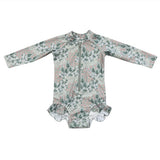 Babysprouts Girls One Piece Ruffle Rash Guard Aqua/Grey Floral