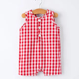 Rylee Faith Red Summer Plaid Smocked Boys Romper