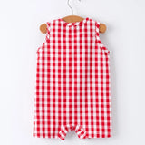 Rylee Faith Red Summer Plaid Smocked Boys Romper