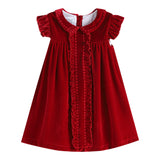 Lil Cactus Red Velvet Collared Ruffle Dress