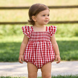 Rylee Faith Red Summer Plaid Smocked Girls Bubble