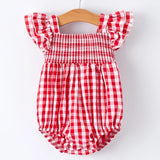 Rylee Faith Red Summer Plaid Smocked Girls Bubble