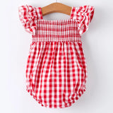 Rylee Faith Red Summer Plaid Smocked Girls Bubble