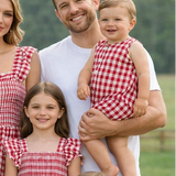 Rylee Faith Red Summer Plaid Smocked Boys Romper