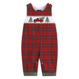 Lil Cactus Red Plaid Truck & Tree Smocked Overalls