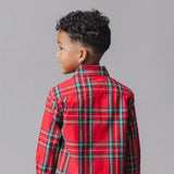 Hope & Henry Organic Stretch Poplin Shirt Red Holiday Tartan