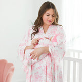 Rufflebutts Pink Butterfly Garden Toile Women's Maternity Robe