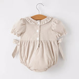 Rylee Faith Pumpkin Embroidery Smocked Plaid Girls Romper
