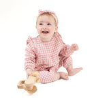 Angel Dear Rose Pink Plaid Ruffle Sleeve Romper