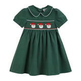 Lil Cactus Green Velvet Santa Smocked Dress