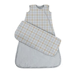 Baby sleeping bag with plaid pattern on a white background