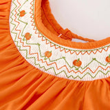 Rylee Faith Orange Pumpkin Smocked Bubble