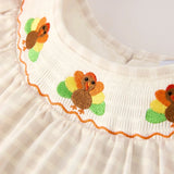 Rylee Faith Fall Thanksgiving Plaid Turkey Smocked Bubble Oatmeal