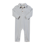 Me & Henry Snuggle Polo Romper China/White Stripe
