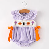 Rylee Faith Purple Gingham Spooky Smocked Halloween Bubble
