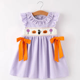 Rylee Faith Purple Gingham Spooky Smocked Halloween Dress