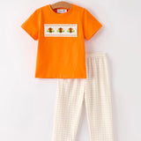 Rylee Faith Fall Thanksgiving Plaid Turkey Smocked Boys Set