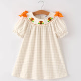 Rylee Faith Fall Thanksgiving Plaid Turkey Smocked Dress Oatmeal