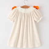 Rylee Faith Fall Thanksgiving Plaid Turkey Smocked Dress Oatmeal