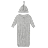 Kickee Pants Solid Layette Gown Converter & Single Knot Hat Set Heathered Mist