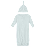 Kickee Pants Solid Layette Gown Converter & Single Knot Hat Set Fresh Air