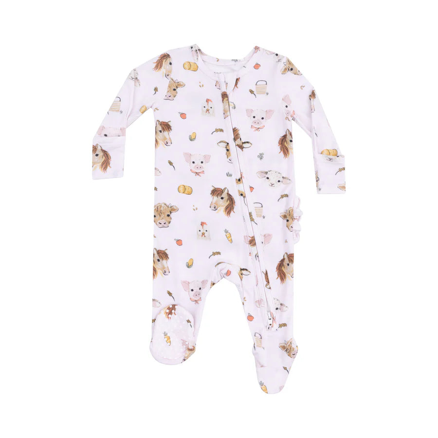 Angel Dear Vintage Animal Faces Pink 2 Way Zipper Romper