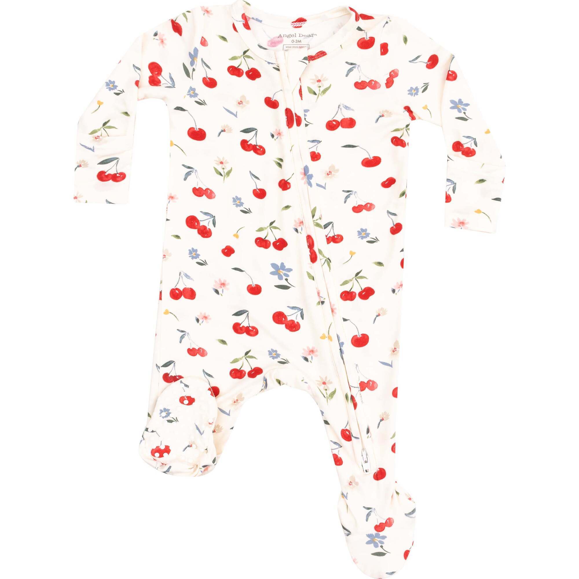 Angel Dear Watercolor Cherries + Gingham 2 Way Zipper Footie