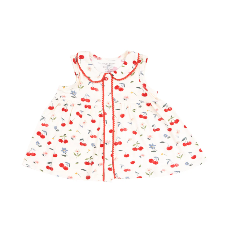 Angel Dear Watercolor Cherries + Gingham Peter Pan Collar Dress