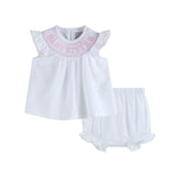 Lil Cactus White Baby Sister Smocked Dress and Bloomer Set