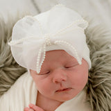 ilybean White Hat with Chiffon Pearl Bow